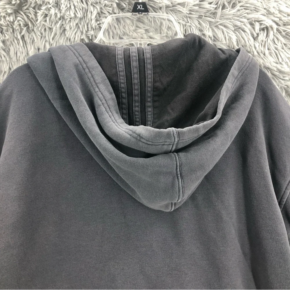 Adidas Jacket Mens XL Gray Jacket Hood Logo 3 Stripe Athletic Workout